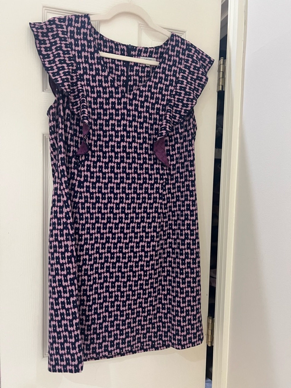 Tyler Boe Navy and Pink Ruffle Sleeve Dress